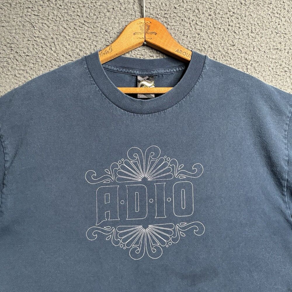 Vintage Y2K Adio Footwear Skater Bam Margera Navy Blue Logo T Shirt Size Large